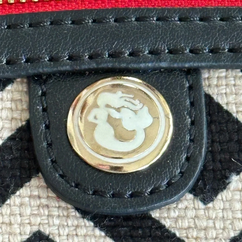 Spartina 449 | Linen & Leather Wristlet in a Cream, Black & Red Geometric Print